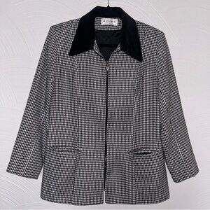 VTG Dumas Women's 100% Wool One Button Houndstouth Blazer Jacket Size 16 Pockets